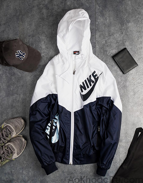 Áo Khoác Nike Vải Dù xanh & trắng